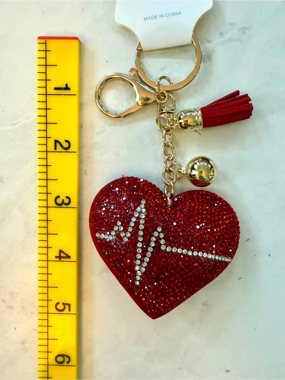 ✨ New Bling Rhinestone Heart EKG Lifeline Keychain Bag Charm with Tassel ✨